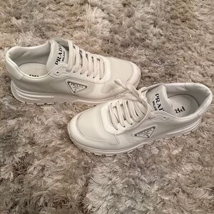 Prada All-White Leather Low-Top Sneakers